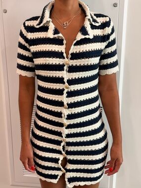 forre Navy and White Striped Knit Coverup Dress